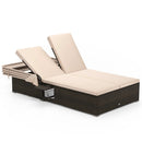 Patio Double Chaise Lounge with Shade Cushions and Folding Side Trays by LJGDeals