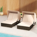 Patio Double Chaise Lounge with Shade Cushions and Folding Side Trays by LJGDeals
