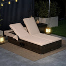 Patio Double Chaise Lounge with Shade Cushions and Folding Side Trays by LJGDeals