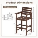 Patio HDPE Adirondack Bar Chairs Set of 2 with Wide Armrests-Brown