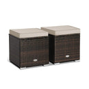 2 Pieces Patio Ottoman with Removable Cushions-Brown by LJGDeals