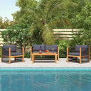 4 Pieces Acacia Wood Outdoor Patio Furniture Set with Cushions by LJGDeals