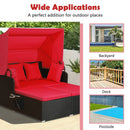 Patio Rattan Daybed with Retractable Canopy and Side Tables by LJGDeals