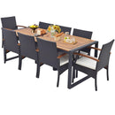 9 Pieces Patio Rattan Dining Set with Acacia Wood Table for Backyard Garden by LJGDeals