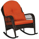 Patio Rattan Rocking Chair with Seat Back Cushions and Waist Pillow by LJGDeals