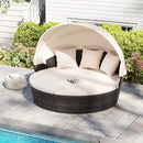 Patio Round Daybed with Retractable Canopy-White by LJGDeals