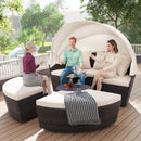 Patio Round Daybed with Retractable Canopy-White by LJGDeals
