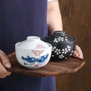 Patterned white & blue ceramic stew pot bowl dining room steaming cup by Decorbites