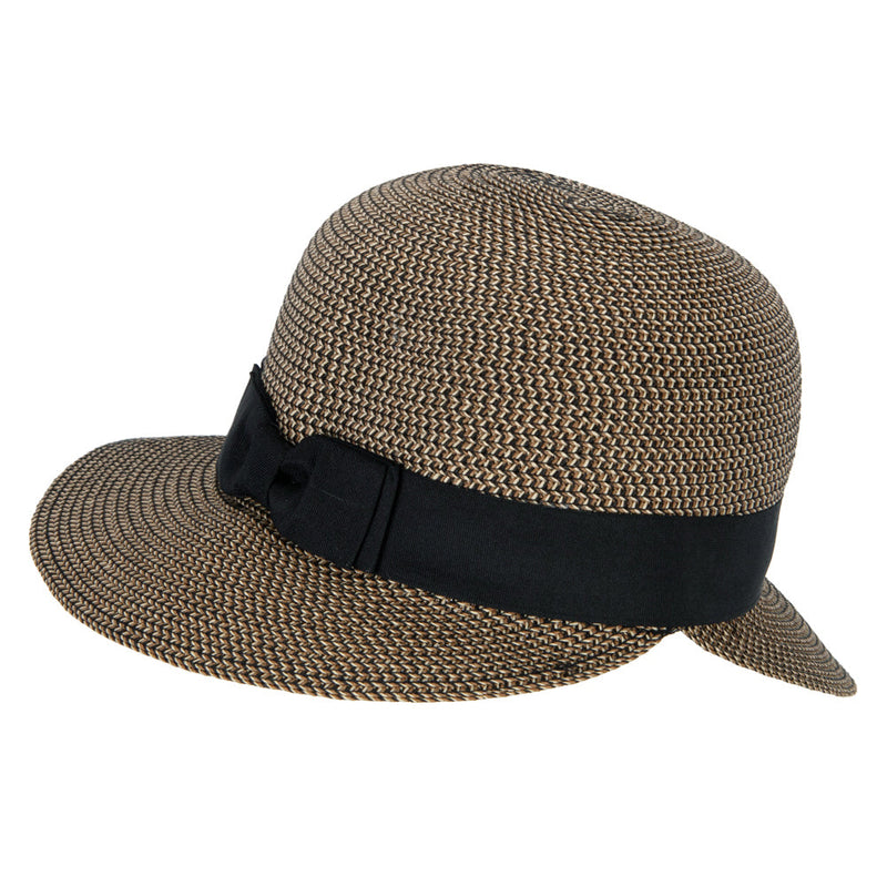 Women's Paper Braid Bow Ribbon Band Accented Split Brim Cloche Hat
