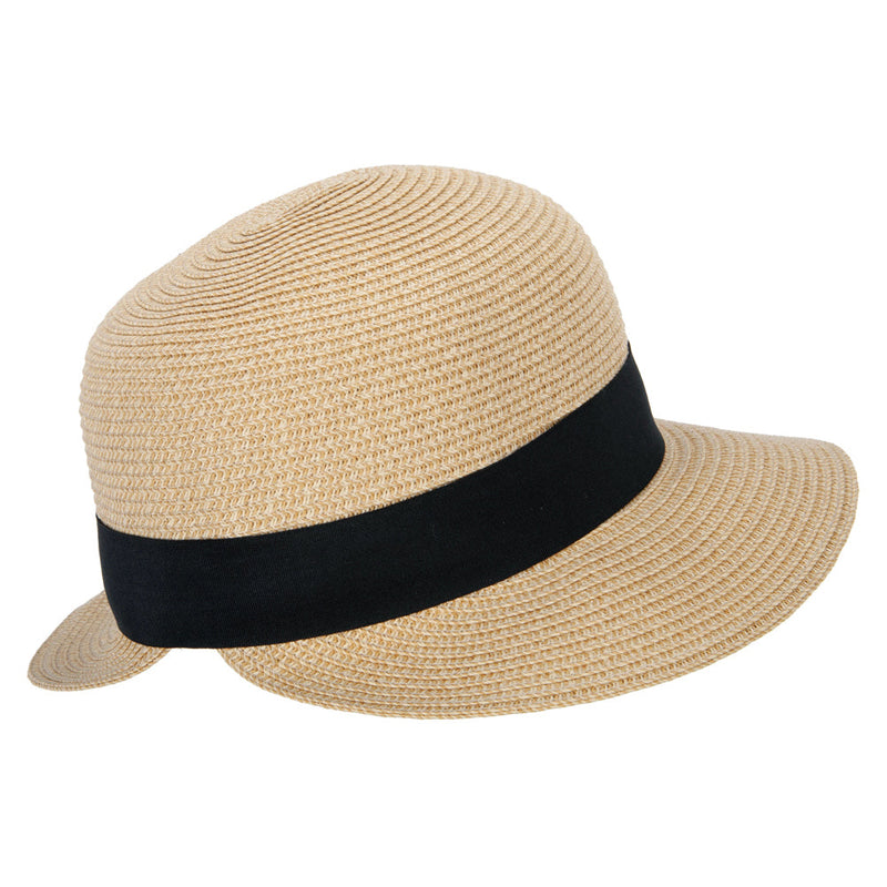 Women's Paper Braid Bow Ribbon Band Accented Split Brim Cloche Hat