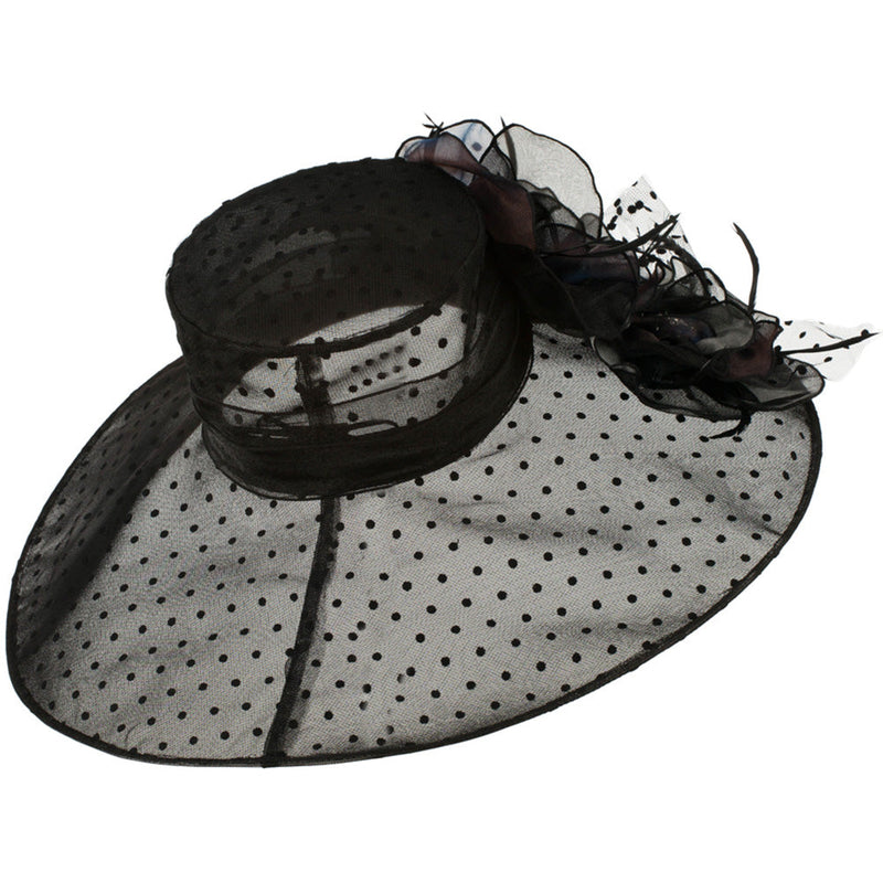 Polka Dot Designed Flower Detailed Organza Hat