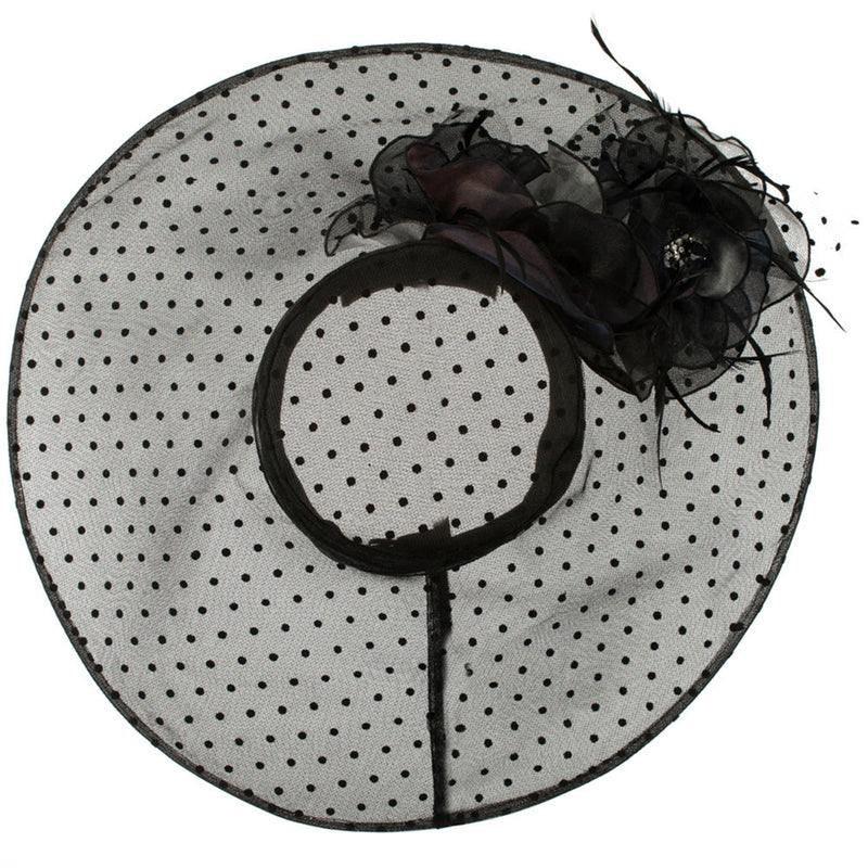 Polka Dot Designed Flower Detailed Organza Hat