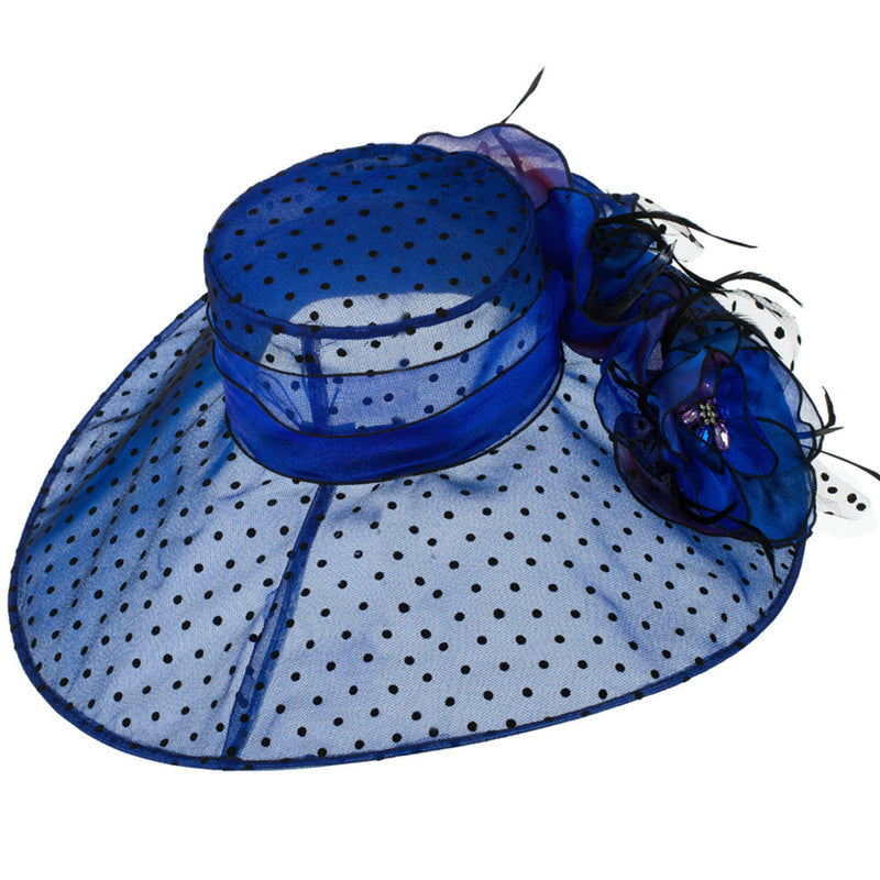 Polka Dot Designed Flower Detailed Organza Hat