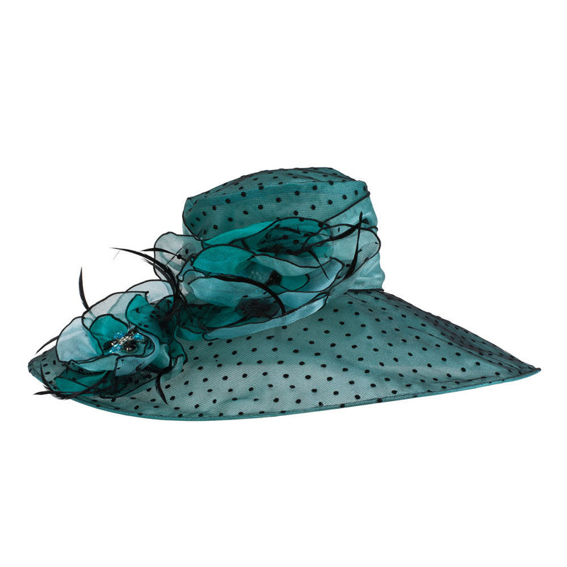 Polka Dot Designed Flower Detailed Organza Hat
