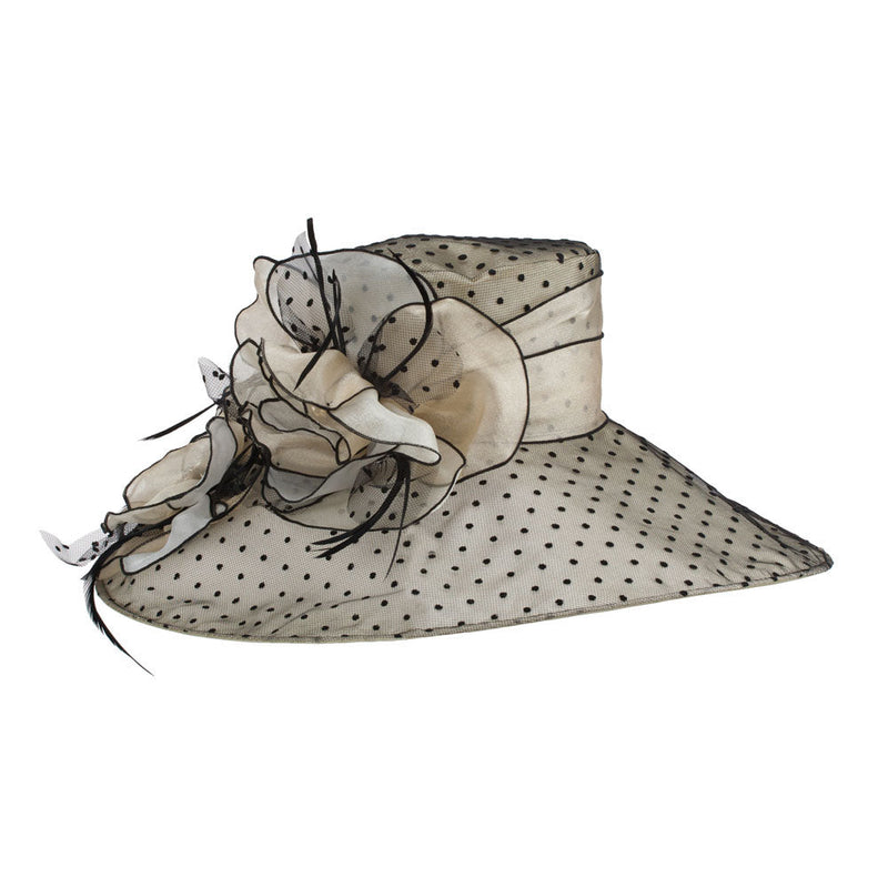 Polka Dot Designed Flower Detailed Organza Hat