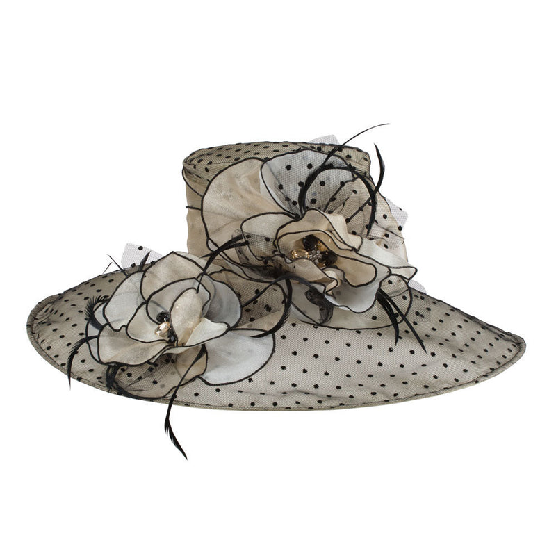 Polka Dot Designed Flower Detailed Organza Hat