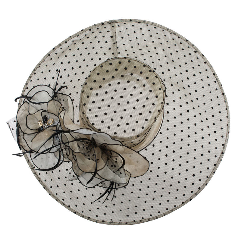 Polka Dot Designed Flower Detailed Organza Hat
