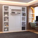 Easy-Lift Full Murphy Wall Bed in White with Two Bookshelves