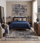 Peach and Charcoal Modern Abstract Area Rug 8x10 - Bamboo Silk