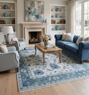 Soft Pink Gray and Blue Hand Knotted Wool Traditional Oushak Area Rug by The Rug Decor