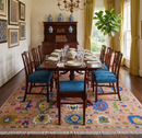 Peach Blue and Olive Hand Knotted Oushak Wool Area Rug - Turkish