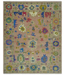 Peach, Blue and Olive Hand knotted Traditional Custom Made Oushak wool Area Rug