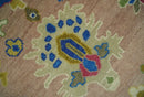Peach Blue and Olive Hand Knotted Oushak Wool Area Rug - Turkish