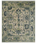 Peach, Charcoal and Green Hand knotted 8x10 and 9x12 Oushak Traditional Wool Area Rug by The Rug Decor