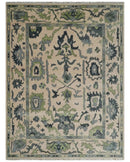 Peach, Charcoal and Green Hand knotted 8x10 and 9x12 Oushak Traditional Wool Area Rug by The Rug Decor