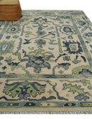 Peach, Charcoal and Green Hand knotted 8x10 and 9x12 Oushak Traditional Wool Area Rug by The Rug Decor