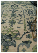 Peach, Charcoal and Green Hand knotted 8x10 and 9x12 Oushak Traditional Wool Area Rug by The Rug Decor