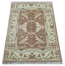 Peach, Ivory and Olive hand knotted 2x3 Oriental Oushak Wool Area Rug