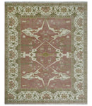 Peach, Ivory and Olive Hand knotted 8x10 and 9x12 Oriental Oushak Traditional Wool Area Rug, Kids, Living Room and Bedroom Rug by The Rug Decor