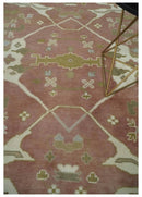 Peach, Ivory and Olive Hand knotted 8x10 and 9x12 Oriental Oushak Traditional Wool Area Rug, Kids, Living Room and Bedroom Rug by The Rug Decor
