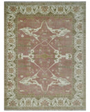 Peach, Ivory and Olive Hand knotted 8x10 and 9x12 Oriental Oushak Traditional Wool Area Rug, Kids, Living Room and Bedroom Rug by The Rug Decor