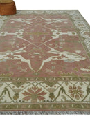 Peach, Ivory and Olive Hand knotted 8x10 and 9x12 Oriental Oushak Traditional Wool Area Rug, Kids, Living Room and Bedroom Rug by The Rug Decor