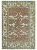 Peach, Ivory and Olive Hand knotted Multi size Oriental Oushak Traditional Wool Area Rug