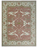 Peach, Ivory and Olive Hand knotted Multi size Oriental Oushak Traditional Wool Area Rug