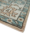 Peach, Ivory and Teal Hand knotted Traditional Oushak 8x10 wool Area Rug