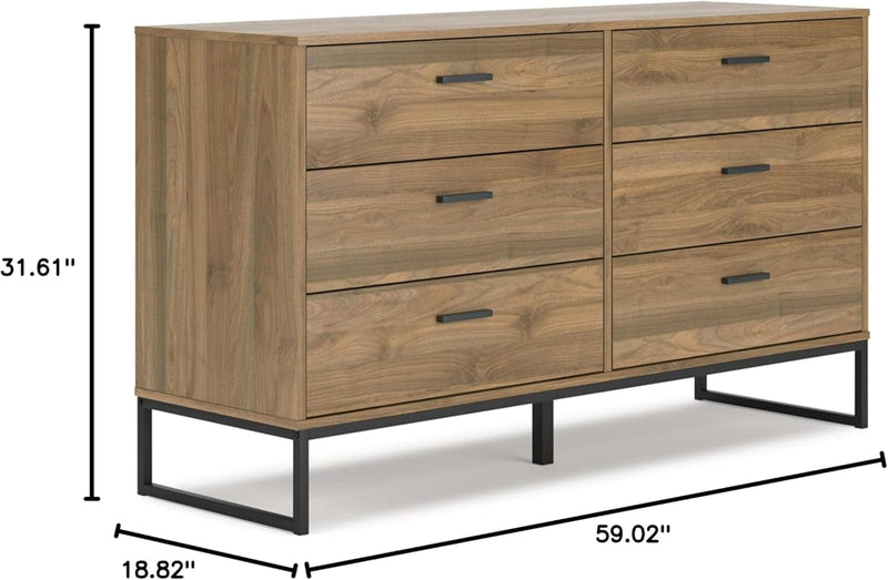 6-Drawer Mid-Century Dresser – Modern Storage with Pewter Handles