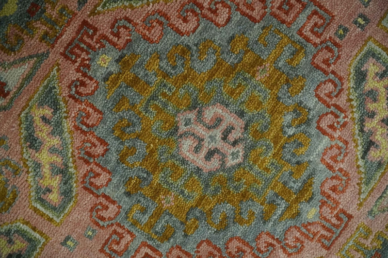 Peach, Mustard, Brown and Gray Oriental Hand Knotted 8x10 and 9x12 Wool Area Rug