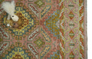 Peach, Mustard, Brown and Gray Oriental Hand Knotted 8x10 and 9x12 Wool Area Rug