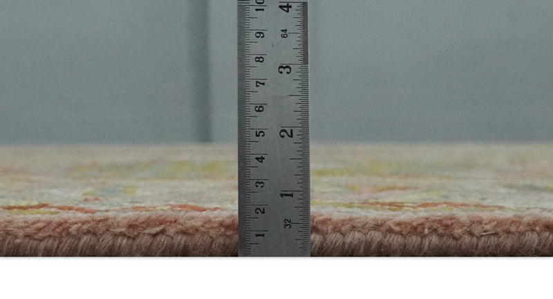 Peach, Mustard, Brown and Gray Oriental Hand Knotted 8x10 and 9x12 Wool Area Rug