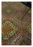 Peach, Mustard, Brown and Gray Oriental Hand Knotted 8x10 and 9x12 Wool Area Rug