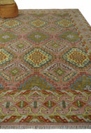Peach, Mustard, Brown and Gray Oriental Hand Knotted 8x10 and 9x12 Wool Area Rug