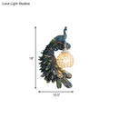 GobekUsa Peacock Blue Lodge Resin Wall Sconce Lighting with Clear Crystal Dome Shade - 1 Light Bedside Wall Light
