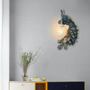 GobekUsa Peacock Blue Lodge Resin Wall Sconce Lighting with Clear Crystal Dome Shade - 1 Light Bedside Wall Light