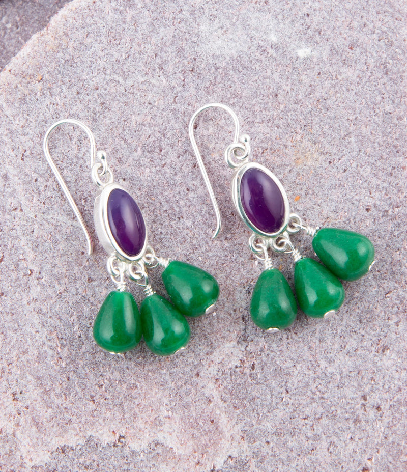 Peacock Purple Agate Drop Earrings