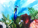 Peacock Garden II Art Print Vibrant Exotic Bird and Floral Wall Art