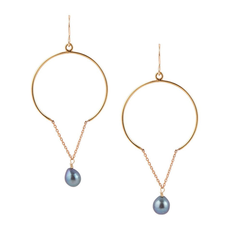 Pearl and Bronze Chain Earrings